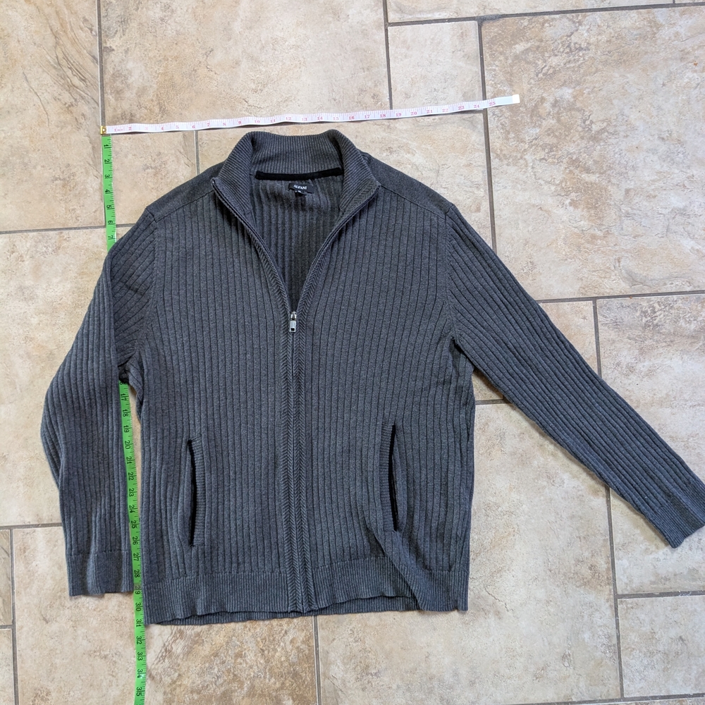 Alfani Men’s Full-Zip Ribbed Cotton Sweater Jacket – XL Gray